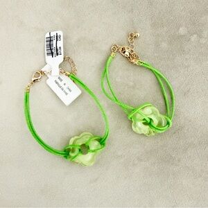 NWT Urban Outfitters 2 Green Lis Corded Flower Pendant Bracelets
